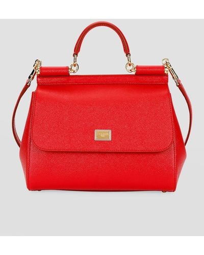 Dolce & Gabbana Sicily Medium Calf Leather Satchel Bag - Red