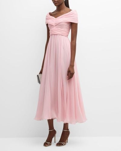 Giambattista Valli Pleated Off-The-Shoulder Silk Georgette Gown - Pink