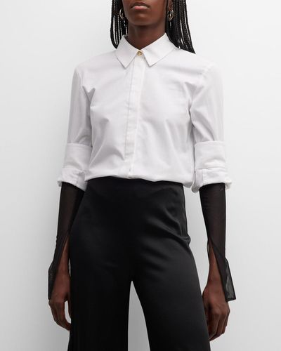 Hellessy Declan Collared Tulle-Sleeve Shirt - White