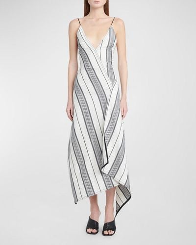 Ferragamo Asymmetric Striped Backless Midi Dress - White