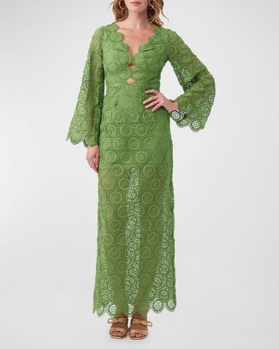 Trina Turk Pahala Scalloped Geometric Lace Maxi Dress - Green
