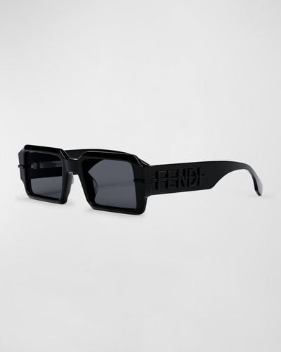 Fendi Raised Logo Rectangle Sunglasses - Black