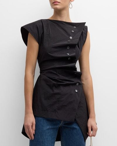 Christopher John Rogers Pleated Button-Front Blouse With Lace-Up Back - Black