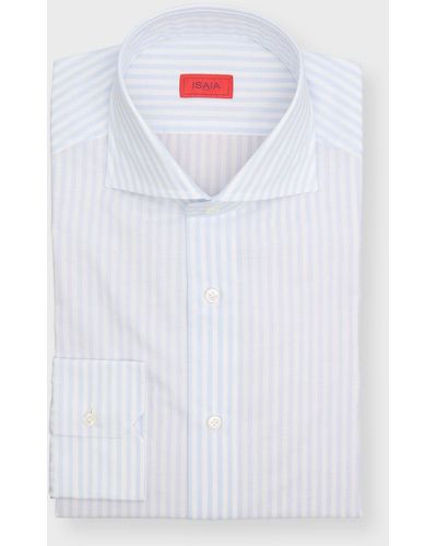 Isaia Cotton Bengal Stripe Dress Shirt - White