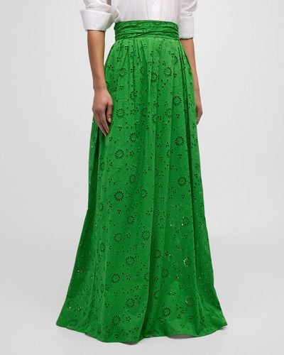 Carolina Herrera Broderie Anglaise Ball Skirt With Waist Tie - Green