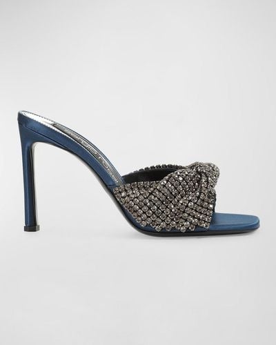 Sergio Rossi Crystal Knot Stiletto Slide Sandals - Blue