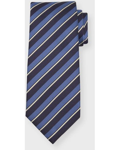 Isaia Stripe Silk Tie - Blue