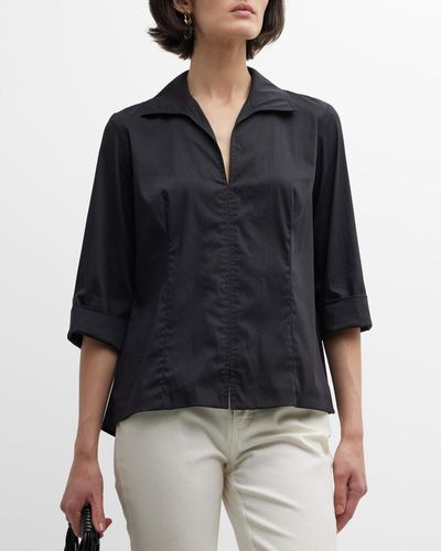 Finley 3/4-Sleeve Stretch Cotton Swing Shirt - Black