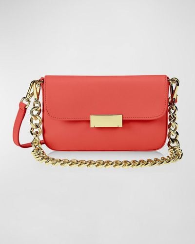 Gigi New York Edie Flap Leather Shoulder Bag - Red