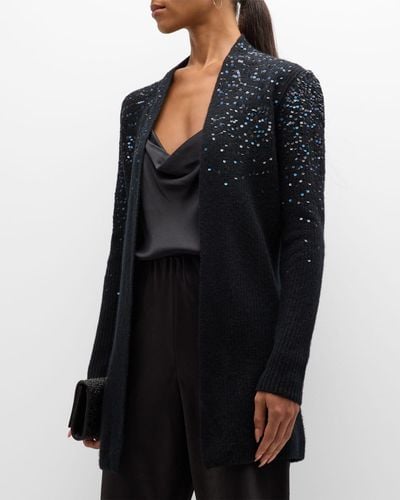 Neiman Marcus Cashmere Cardigan With Ombre Sequins - Black