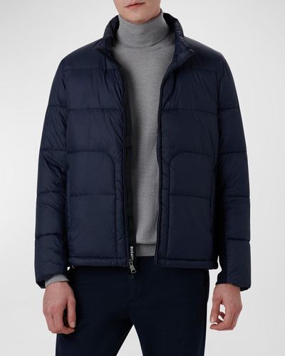 Bugatchi Quilted Bomber Jacket With Stowaway Hood - Blue