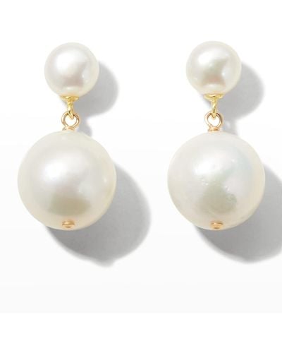 Margo Morrison Double Pearl Drop Earrings - White