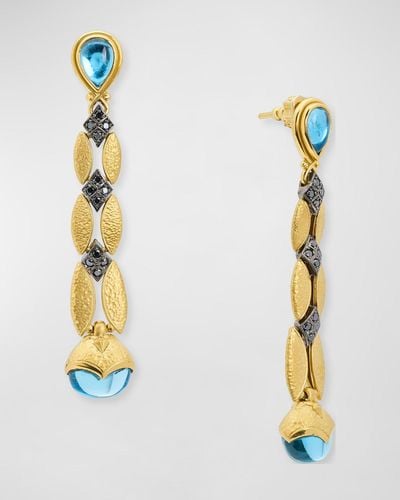 Konstantino 18k Black Diamond Swiss Blue Topaz Drop Earrings - Metallic