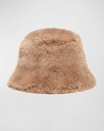Jocelyn Oversized Faux Fur Bucket Hat - Natural