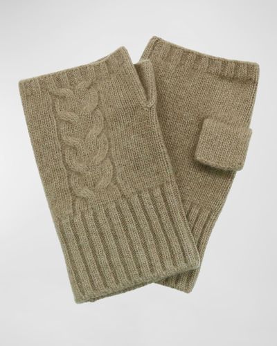 Bergdorf Goodman Cable-Knit Fingerless Gloves - Green