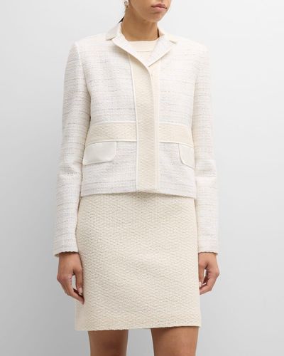 St. John Featherweight Sequin Tweed And Textured Open Weave Jacket - Natural
