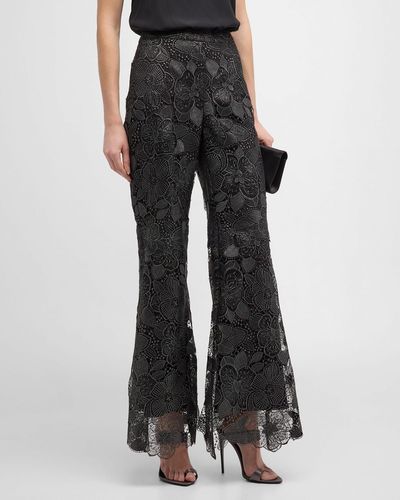 Emanuel Ungaro Flare-Leg Metallic Floral Lace Pants - Black