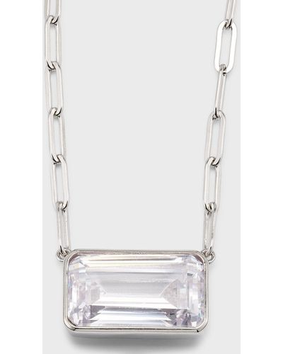 Golconda by Kenneth Jay Lane Sterling Emerald And Cubic Zirconia Step-Cut Oval Chain Necklace - Gray
