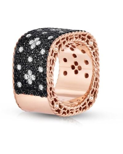 Roberto Coin 18k Rose Gold Wide Venetian Princess Ring With Black Diamonds, Size 6.5 - White