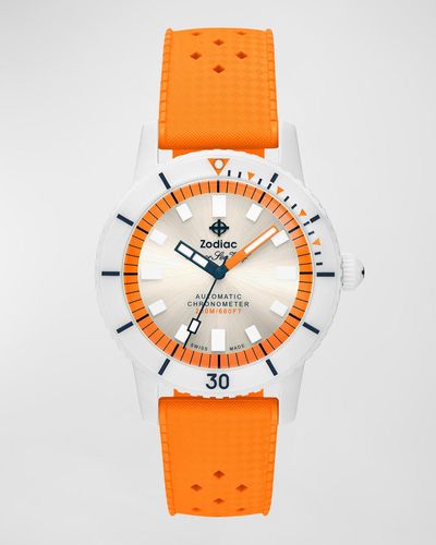 Zodiac Super Sea Wolf Ceramic Compression Automatic Rubber Strap Watch, 41Mm - Orange