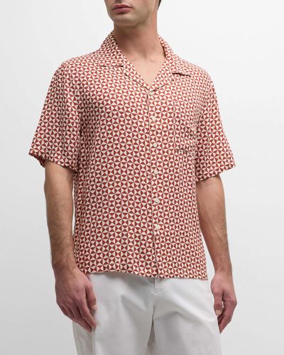 Onia Geometric-Print Short-Sleeve Camp Shirt - Red