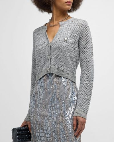 L'Agence Blanca Sequined Cropped Cardigan - Gray