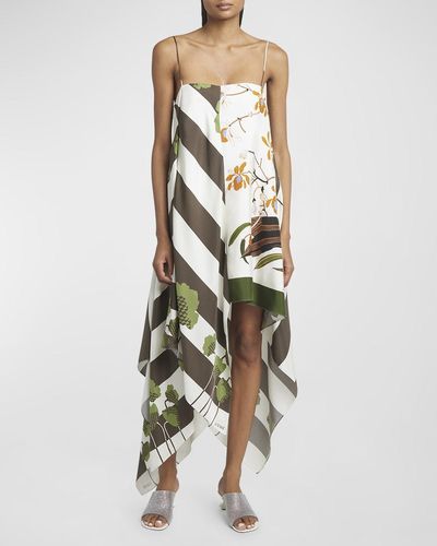 Loewe X Paula Ibiza Asymmetric Multi-Print Slip Dress - Multicolor