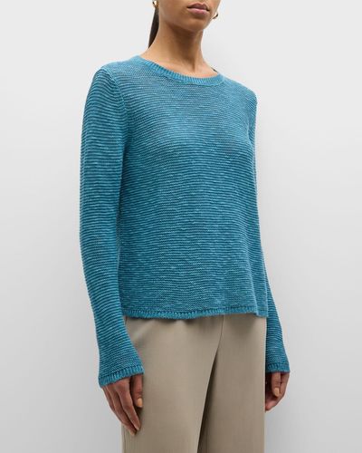 Eileen Fisher Slubby Crewneck Linen-Cotton Sweater - Blue