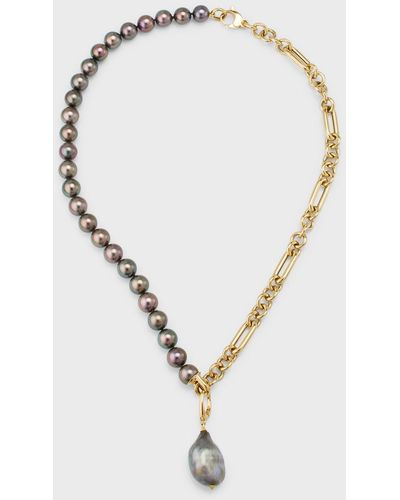 Pearls By Shari 18k Yellow Gold And Tahitian Pearl Necklace - Multicolor