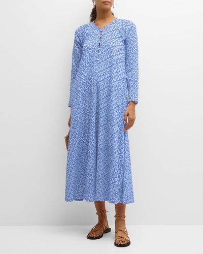 Xirena Tabitha Abstract-Print Cotton Midi Dress - Blue