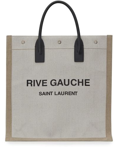 Saint Laurent Noe Ysl Rive Gauche Linen Shopper Tote Bag - Gray