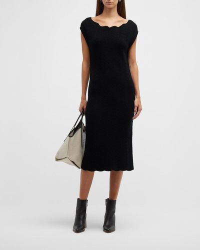 TSE Lace Scalloped Cashmere Midi Dress - Black