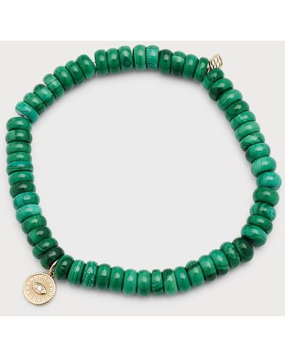 Sydney Evan Malachite Bead Bracelet With Eye Coin Charm - Green