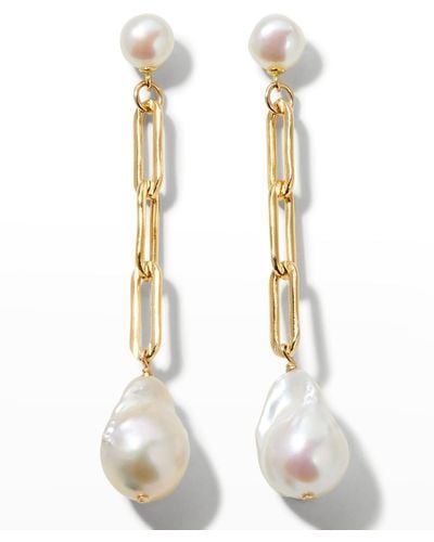 Margo Morrison Baroque Pearl Drop Earrings With Paperclip Chain - White