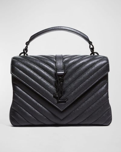 Saint Laurent Medium College Monogram Matelassé Leather Top Handle Bag - Black