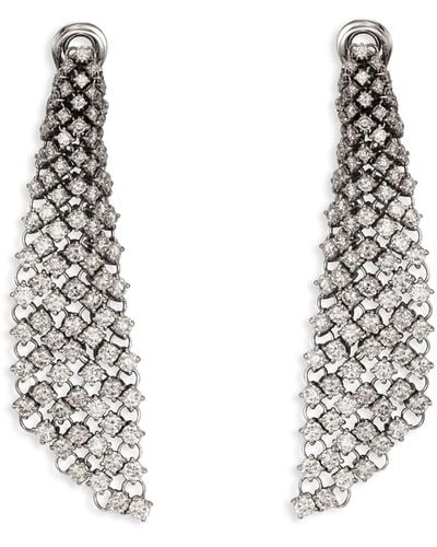 Staurino Couture 18k White Gold Diamond Mesh Drop Earrings - Metallic