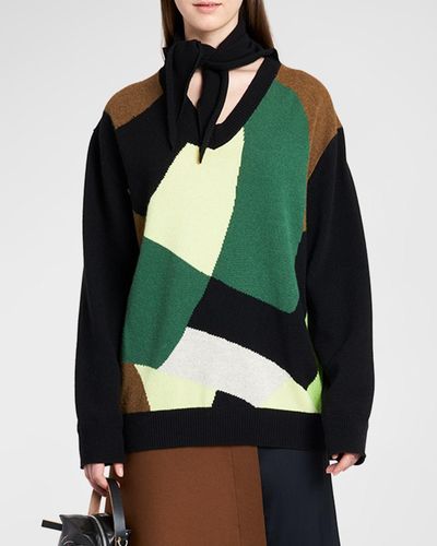 Plan C Foulard Cashmere-blend Colorblock Intarsia Knit Sweater - Green