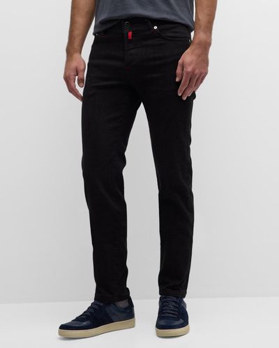 Kiton Denim Slim-Leg Jeans - Black