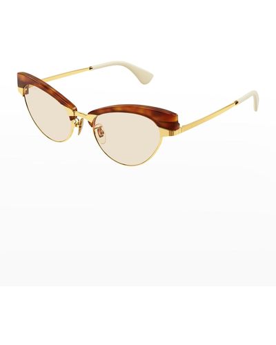 Gucci Havana Acetate & Metal Cat-eye Sunglasses - White