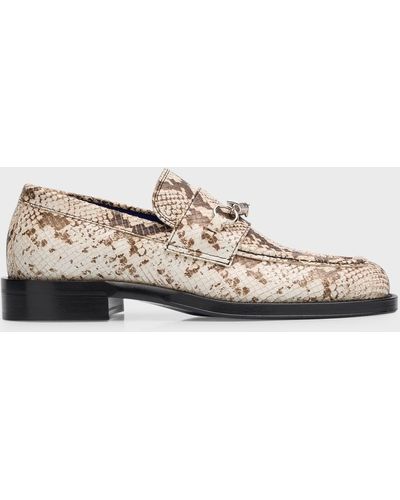 Burberry Python-Print Leather Barbed Loafers - Natural
