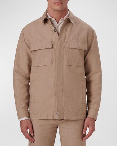 Bugatchi Linen-Cotton Shirt Jacket - Brown