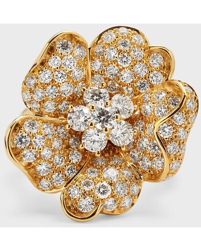 Leo Pizzo 18k Yellow Gold Pave Diamond Flower Ring, Size 6 - Metallic