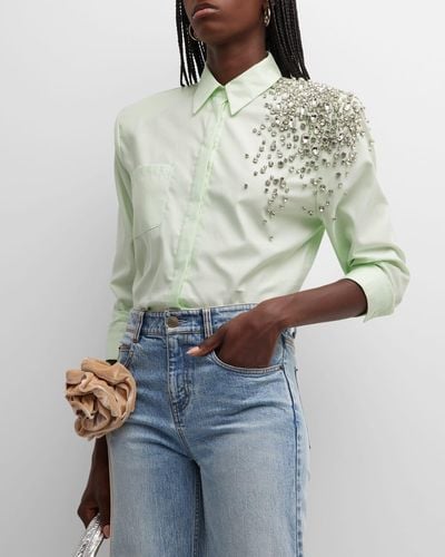Hellessy Alfred Crystal-Embroidered Button-Front Shirt - Gray