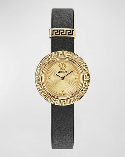 Versace La Greca Ip Leather Strap Watch, 28Mm - Metallic