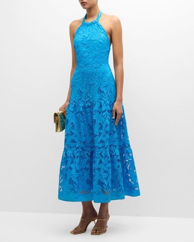 MILLY Hayden Sequin-Embellished Lace Midi Dress - Blue