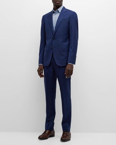 Emporio Armani Windowpane Plaid Wool Suit - Blue