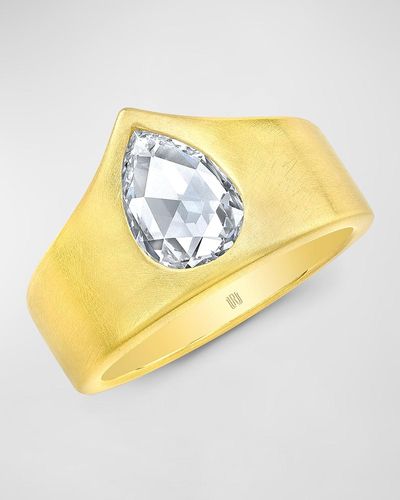 Rahaminov Diamonds 18k Yellow Gold Rose Cut Pear Shaped Diamond Bezel Ring, Size 6.75 - Metallic