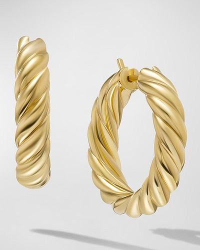 David Yurman Sculpted Cable Hoop Earrings In 18k Gold, 5.5mm, 1"l - Metallic