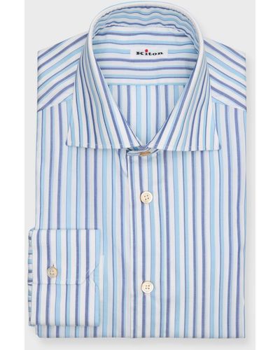 Kiton Striped Cotton Dress Shirt - Blue
