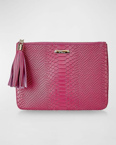 Gigi New York All In One Zip Python-embossed Clutch Bag - Pink